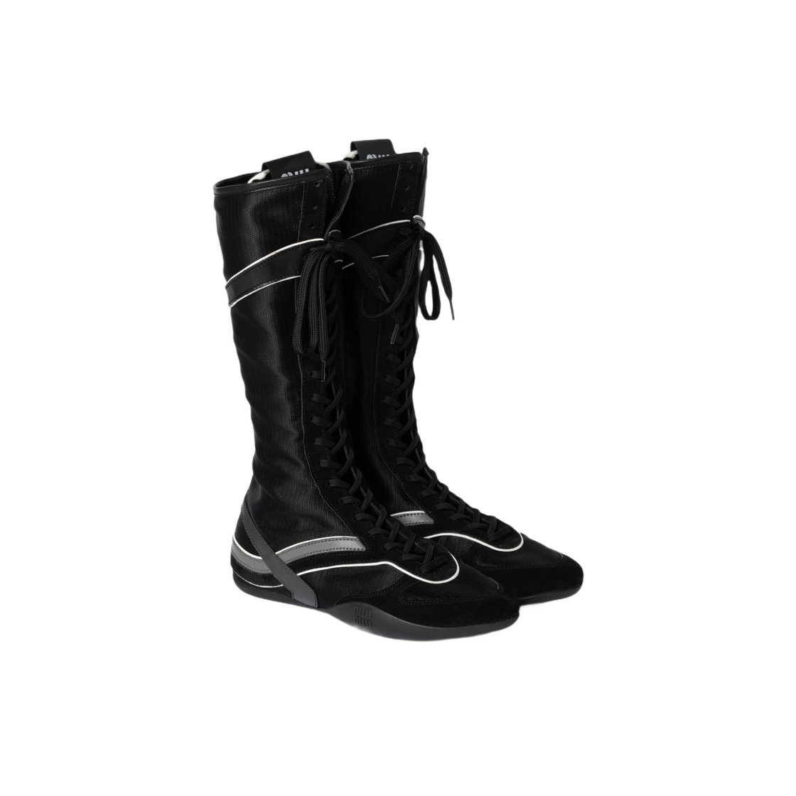 W) Miu Miu Gymnasium Technical Fabric Suede Boxer Boots